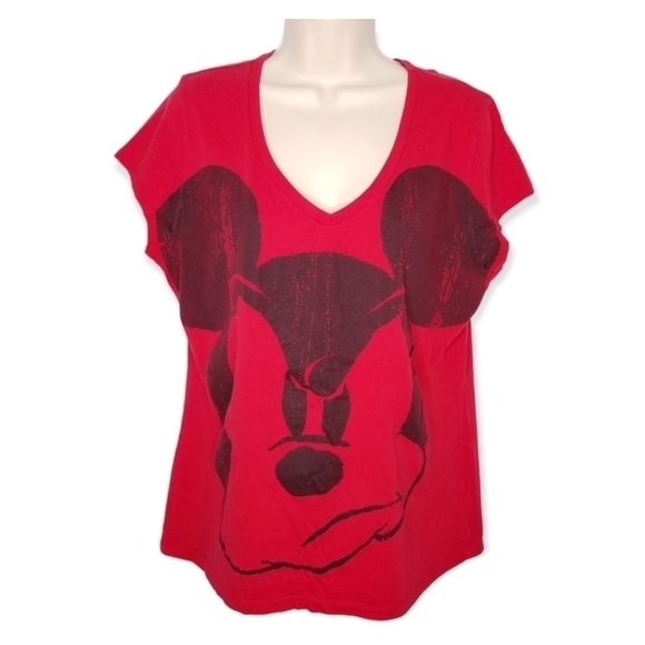 Disney Red Graphic T-Shirt Angry Mickey Short Sleeve Juniors XXL (19) - Picture 1 of 6